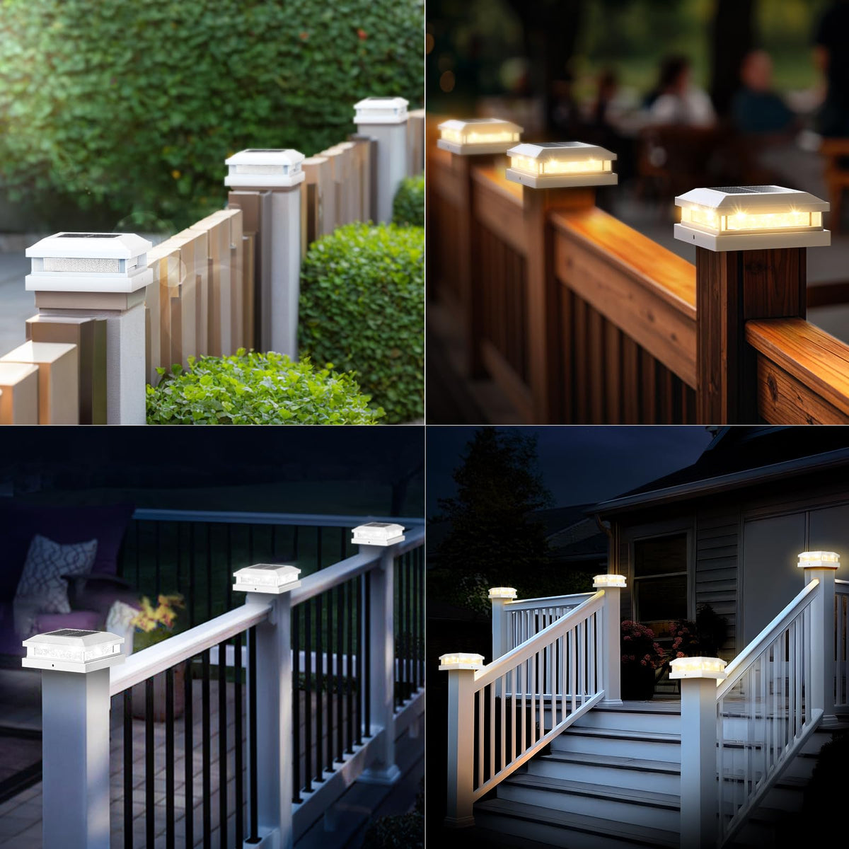 Brightever 4x4 Solar Post Cap Lights Outdoor, Waterproof Solar Powered Fence Post Lights for 5x5 Vinyl/Wooden, White Outside 16LEDs Warm/Cool Lighting Deck Light for Garden, Patio, Porch, 12-Pack