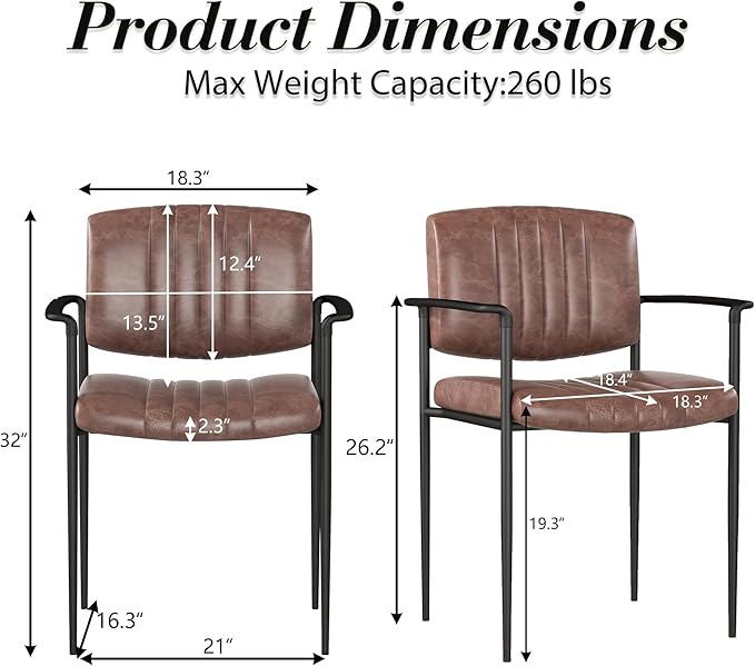 Mid-Century Modern PU Leather Dining Chairs Set of 6, Upholstered Kitchen Chairs with Arms and Metal Legs Adjustable Feet for Kitchen Dining Room(Brown)
