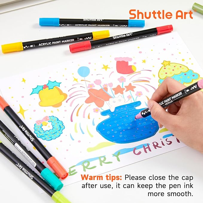 Shuttle Art 28 Colors Brush & Dot Tip Acrylic Paint Markers