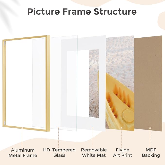 24x36 Metal Picture Frame For Wall With Mat For 20x30, 24''x36'' Aluminum Photo Frames With Tempered Glass For Home Decor, Minimalist Modern Poster Frame Horizontal And Vertical Formats, Gold