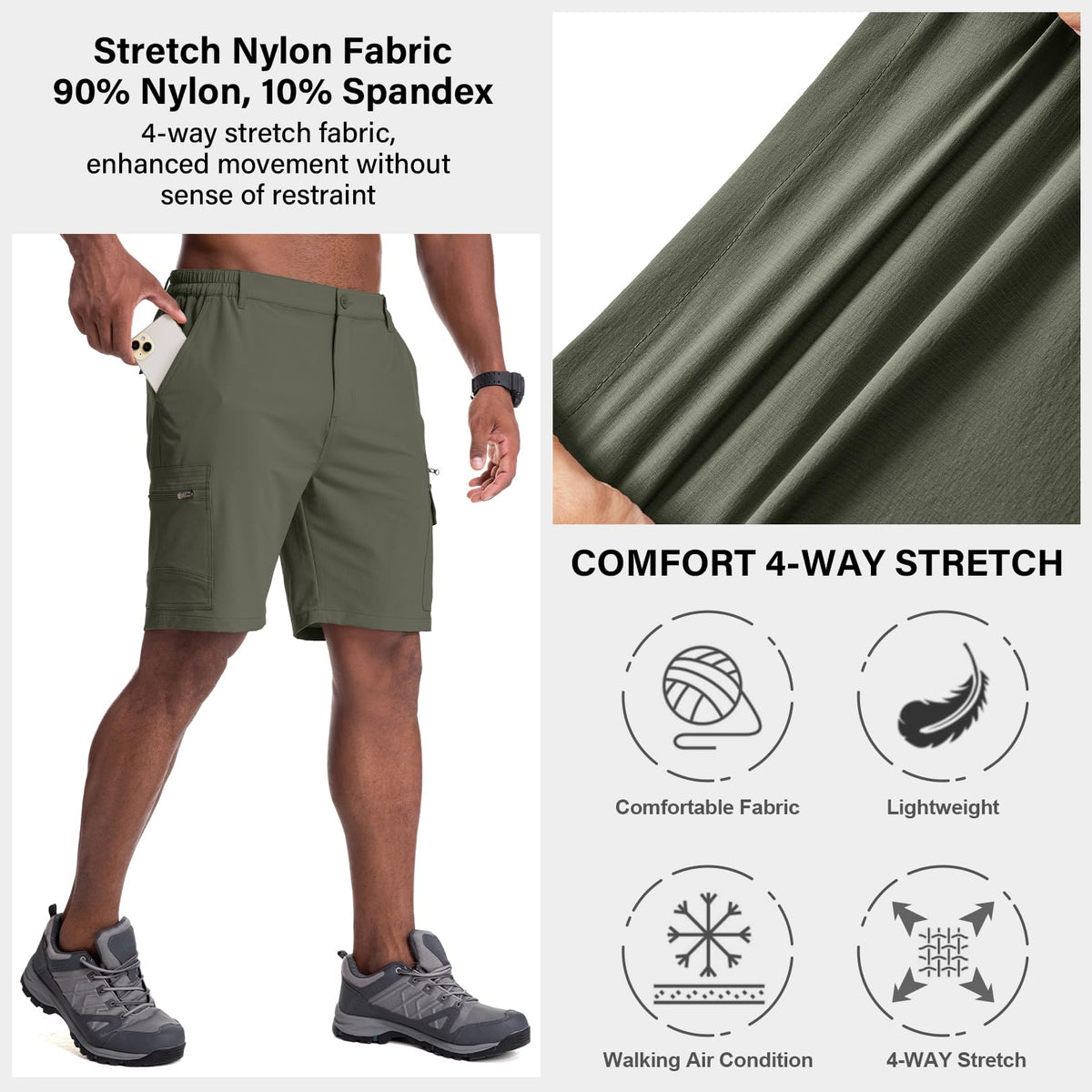 Jessie Kidden Mens Outdoor Casual Expandable Waist Lightweight Water Resistant Quick Dry Fishing Hiking Shorts (6222 Green Camo 36)