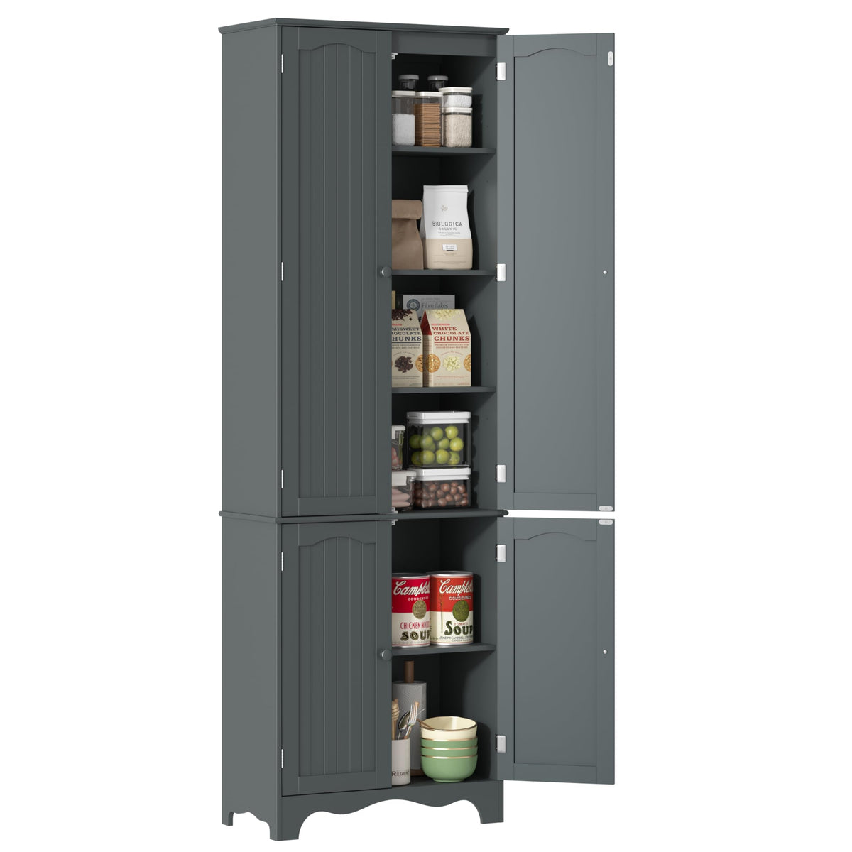 Yusong 72'' Tall Kitchen Pantry Cabinet, Freestanding Storage Cabinet with Doors and Shelves, Wooden Food Pantry Farmhouse Cupboard Buffet for Kitchen Dining Living Room, Gray