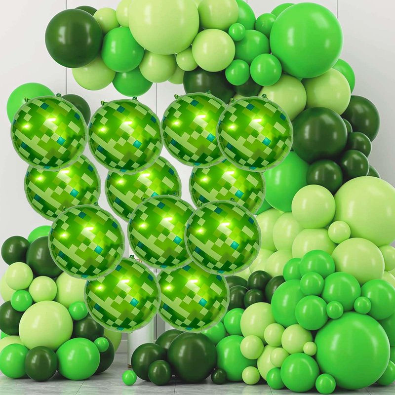 21" Pixel Foil balloons, 16Pcs Large MIning Foil Metallic Balloons Video Game Themed Party Decorations for Kids' Birthday Anniversary Party