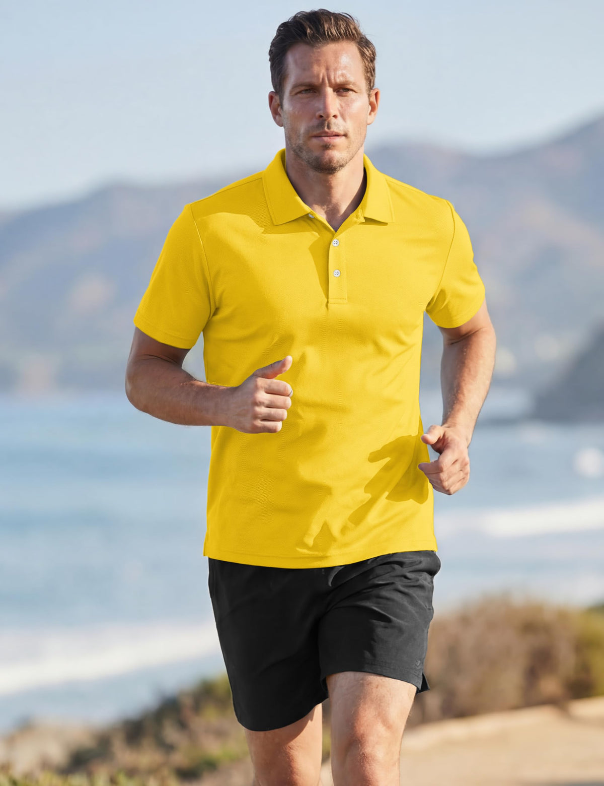 TACVASEN Mens Golf Shirt Dry Fit Mens Polo Shirts Short Sleeve Performance Golf Polos for Men with Collar Work Shirts Yellow, L