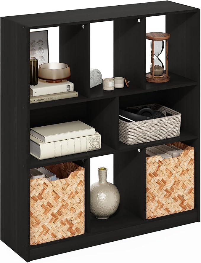 Furinno DALY Book Shelf, 8-Cube Bookshelf, Horizontal Cube Storage Organizer Bookcase, 10.9 x 35.4 x 39.4, for Living Room, Bedroom, Home Office, Espresso