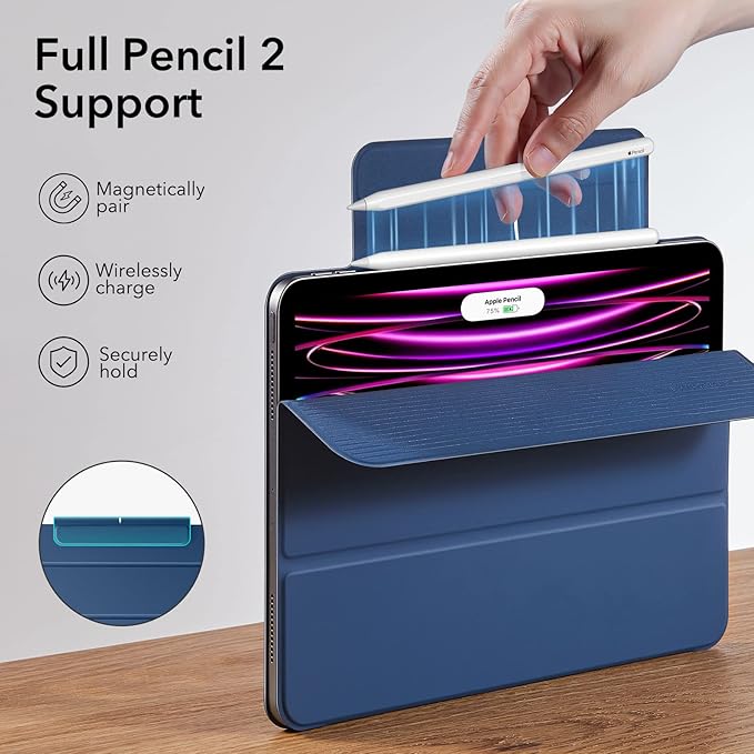 ESR for iPad Pro 12.9 6th/5th/4th Gen, iPad Air 13 Inch Case M3/M2 (2025/2024), Powerful Magnetic Attachment, Slim Trifold Stand Case, Supports Pencil Pro & Pencil (USB-C), Rebound Series, Navy Blue