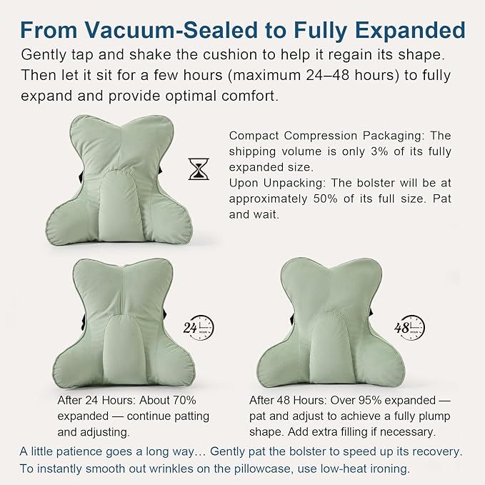 Ergonomic Lumbar Support Pillow(Pat. Pend) – Multi-Functional Back Cushion with Firm Support for Reading, Working & Driving,Celadon Green