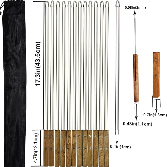 Amestar 12 Pack Kebab Skewers Grilling Skewer Stainless Steel Flat 22 Inche