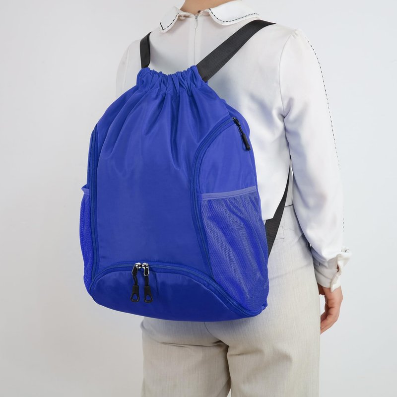 Valleycomfy Sports Gym Bag Drawstring Backpack with Shoes Basketball Bag and Two Water Bottle Holder,Sapphire Blue