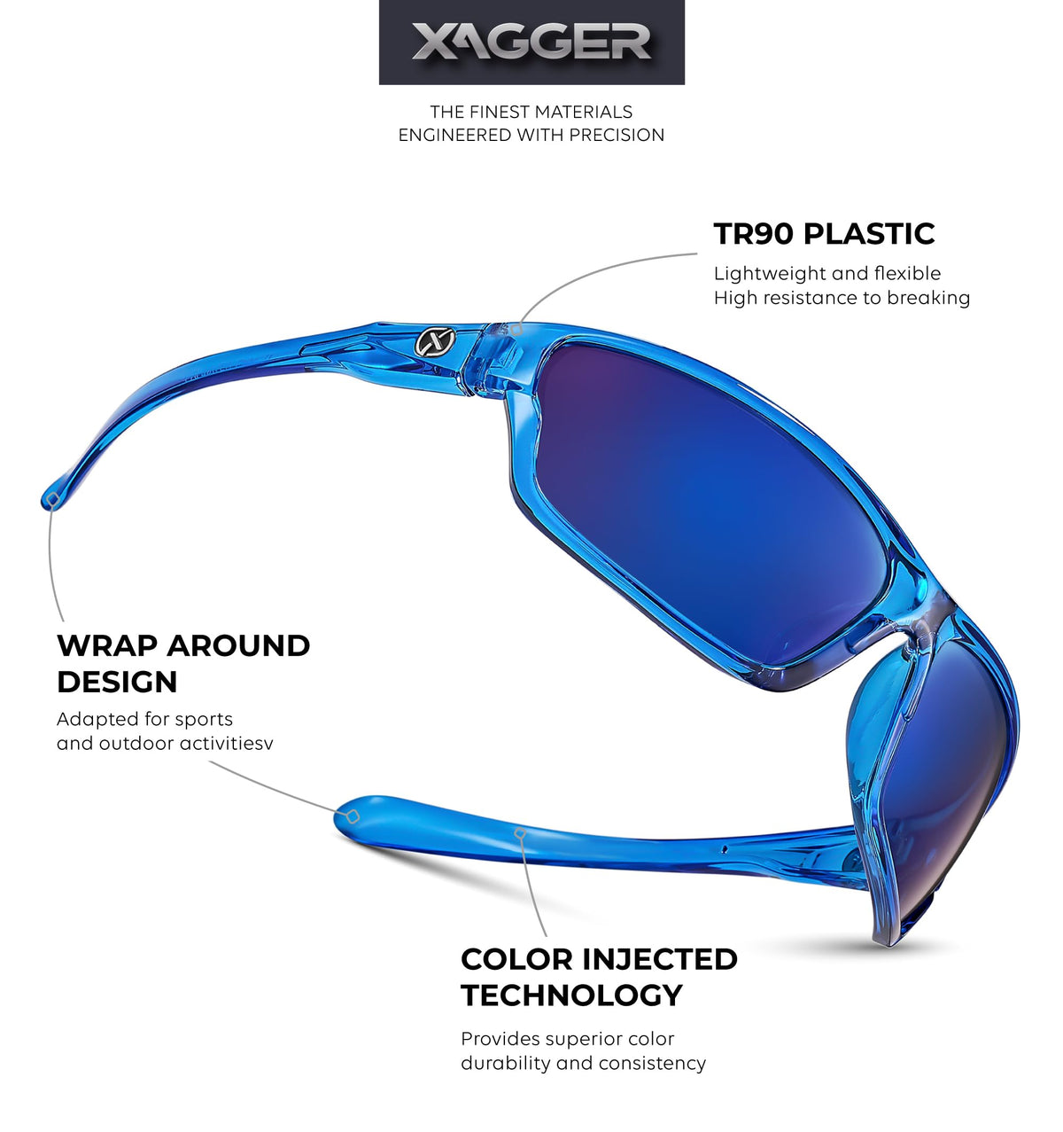 Xagger Polarized Wrap Around Sport Sunglasses for Men Women TR90 Frame Driving Running Fishing