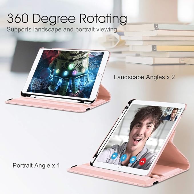 Fintie Rotating Case for iPad Air (3rd Gen) 10.5" 2019 / iPad Pro 10.5" 2017 with Built-in Pencil Holder - 360 Degree Rotating Stand Protective Cover, Auto Sleep/Wake (Rose Gold)