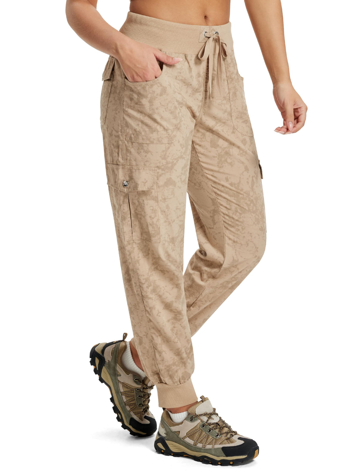 MoFiz Hiking Cargo Pants for Women with Pockets Lightweight Quick Dry Athletic Outdoor Summer Travel Casual Joggers Sweatpants Camouflage Khaki S