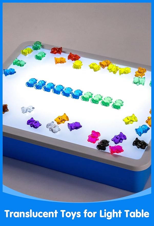 100 Pcs Translucent Counting Bears - 10 Colors - Kindergarten Classroom & Light Table Manipulatives, Counting & Color Sorting Toys for Toddler