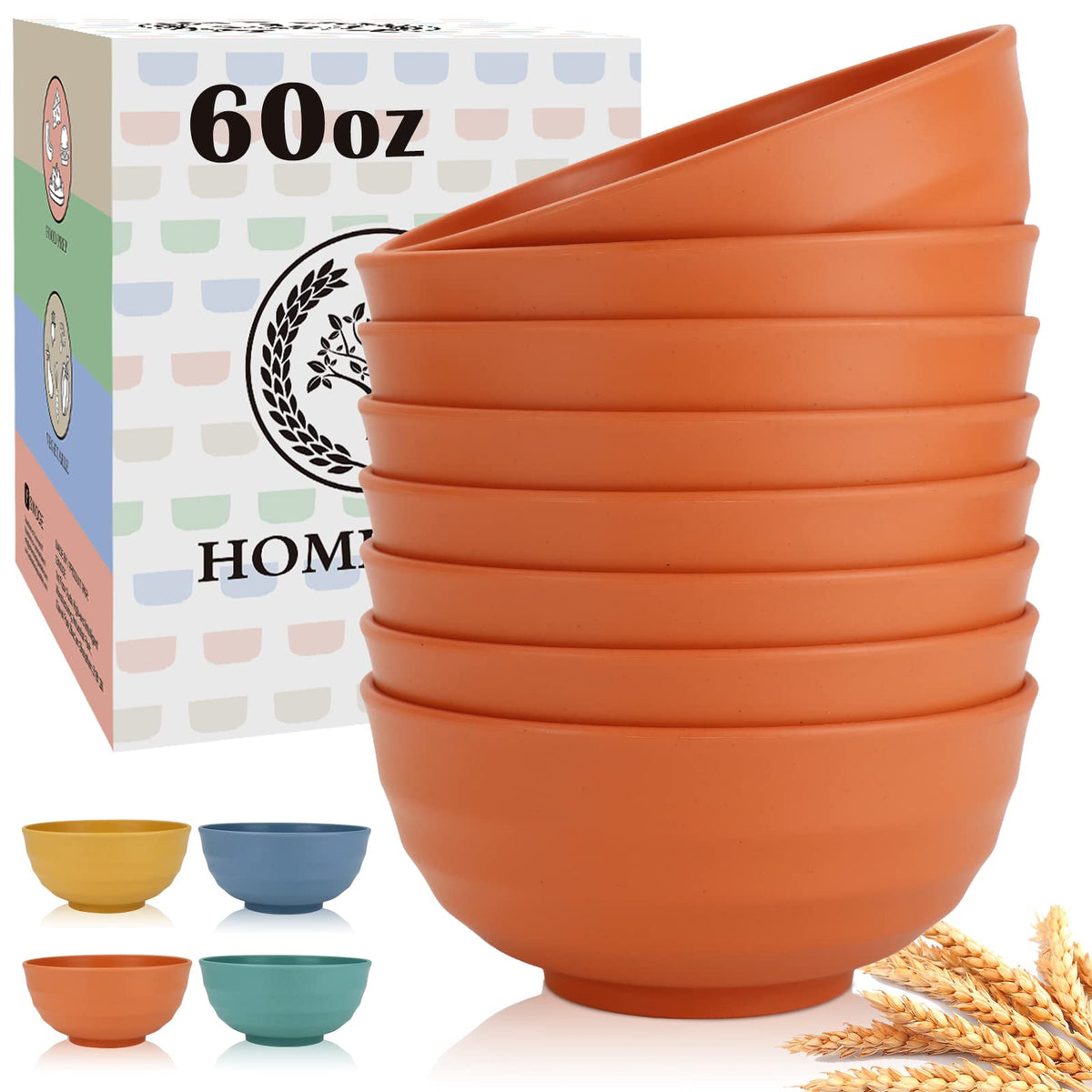 Homienly Soup Bowls, Cereal Bowl, Premium Wheat Straw Bowls Set of 8, Unbreakable Plastic Bowls Microwave Safe, Dishwasher Safe Serving Bowl for Kitchen, Breakfast, Dinner, Salad, Poke (Blue, 26 OZ)