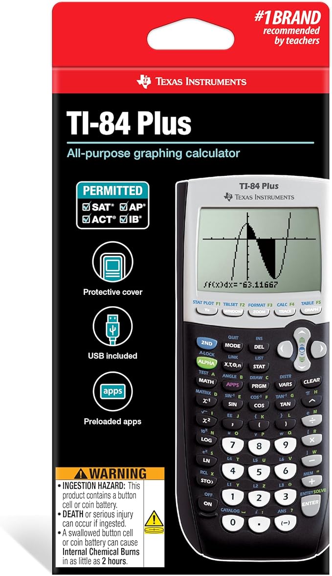 Texas Instruments TI-84 Plus Graphics Calculator, Black 320 x 240 pixels (2.8" diagonal)
