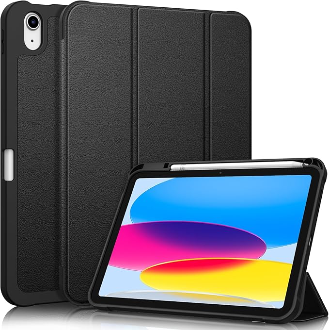 Fintie SlimShell Case for iPad (A16) 11th Generation 11 Inch (2025), iPad 10th Generation 10.9 Inch (2022) - Flexible Soft TPU Stand Back Cover with Pencil Holder, Black