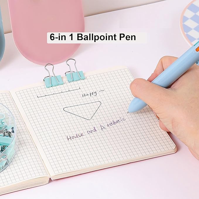 7 Pcs Cute Blue Stationery Set Kawaii School Supplies Office Supplies Including Ballpoint Pens Pencil Sharpener Highlighter Correction Tape Ruler Utility Knife (Blue)