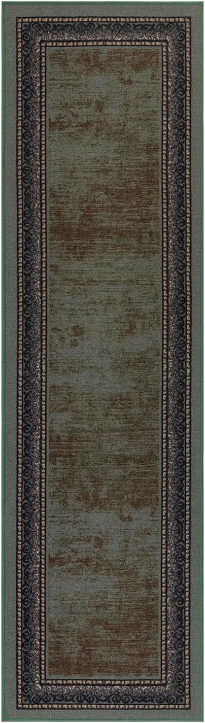 Antep Rugs Alfombras Bordered Modern 2x10 Non-Slip (Non-Skid) Low Pile Rubber Backing Indoor Area Runner Rug (Green, 2' x 10')