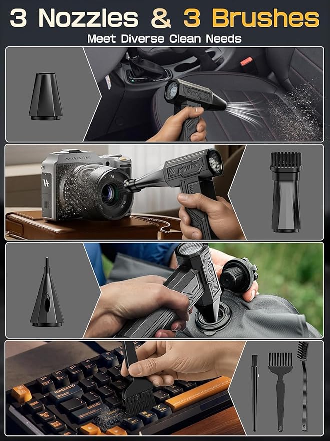 Super Wind Monster - 1 Min Fast Compressed Air Duster - 200000RPM Electric Air Duster Blower, 4-Gear Adjustable Electric Air Blower with Light, Rechargeable Dust Blower for Keyboard, PC, Car, and Home