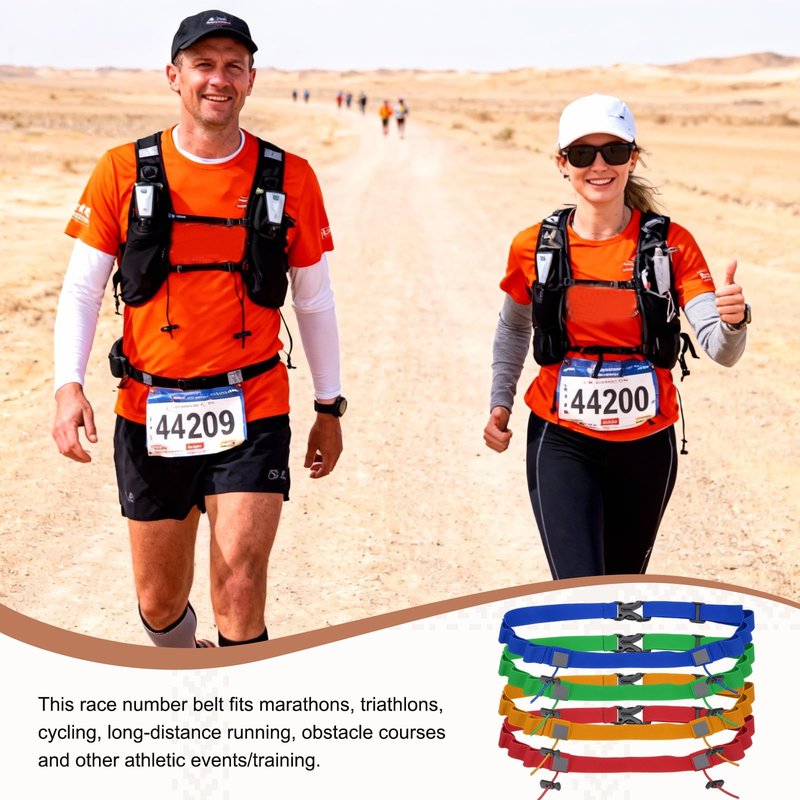 YELARXI Bib Belt, Race Belt Triathlon Running Number Holder Elastic Comfortable with 6 Gel Loops, Sport Race Bib Holder 2Pcs, Rose Red for Runners/Marathon/Cycling