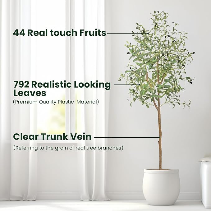 ANTING 5FT Artificial Olive Tree - Large Fake Plant with 792Leaves and 44Fruits - Silk Plants for Home Decor Indoor - 2 Pack