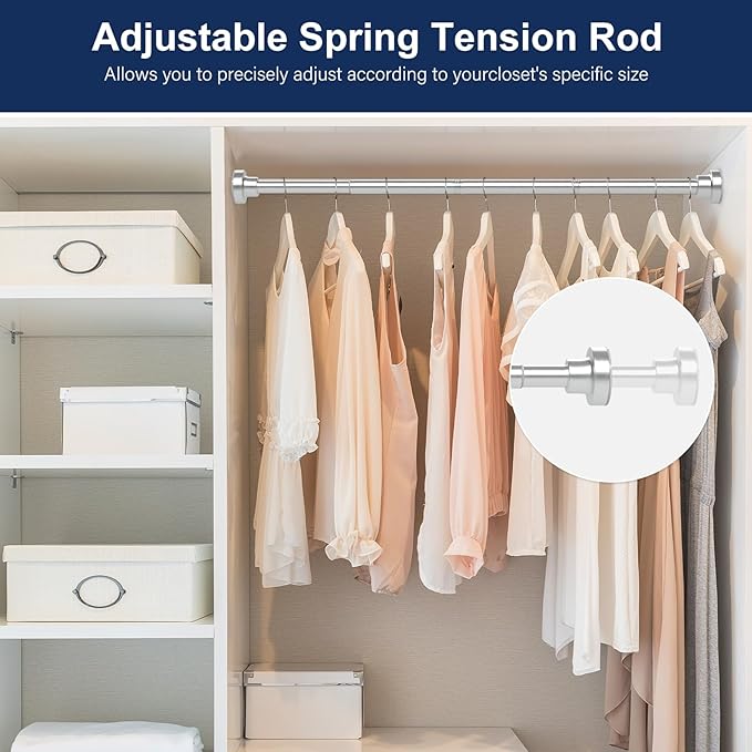 No Drilling Closet Rod, 27.5-51 Inches Hanging Closet Rod for Clothes, Closet Bar & Pole Heavy-duty, Closet Rods for Hanging Clothes For Closet Wardrobes Bathroom Laundry RV Curtains,Nickel