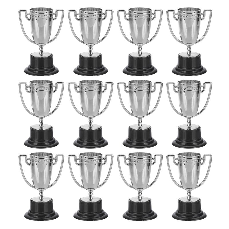 PATIKIL 3.22 Inch Mini Trophies, 12 Pcs Silver Award Trophy Cups Plastic Small Silver Trophies Award for Sports Tournament Competitions Party Favors Props Winning