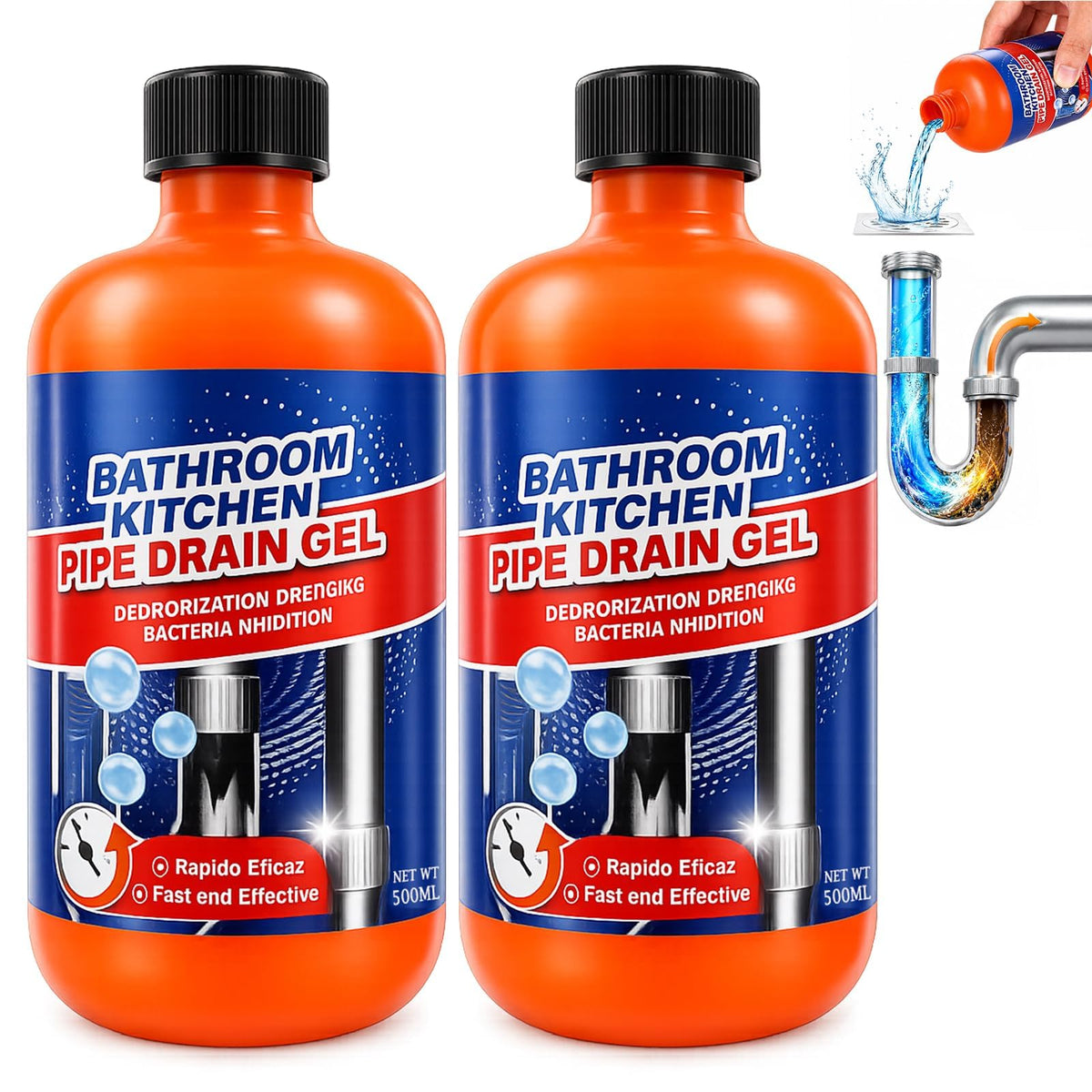Drain Clog Remover, Drain Clog Dissolver, Opener-Cleaner, Toilet Clog Remover-Professional Strength Liquid Pipe Build Up Remover (2 pcs)