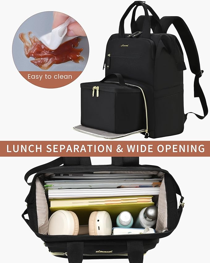 LOVEVOOK Lunch Backpack for Women, 15.6 Inch Laptop Bag with Insulated Cooler Lunch Box, Work Backpack for Teacher Nurse, Travel Backpack Lunch Bag for Camping Picnic Daily Use