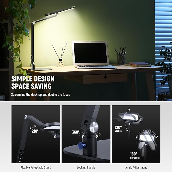 NEEWER Basics 16W Desktop LED Lamp for Home Office Video Conference Reading Lighting, Eye Caring Foldable Double Sided Dimmable Touch Ring Light with Desk Stand Memory Timer 5 Color Modes CRI95, FR16