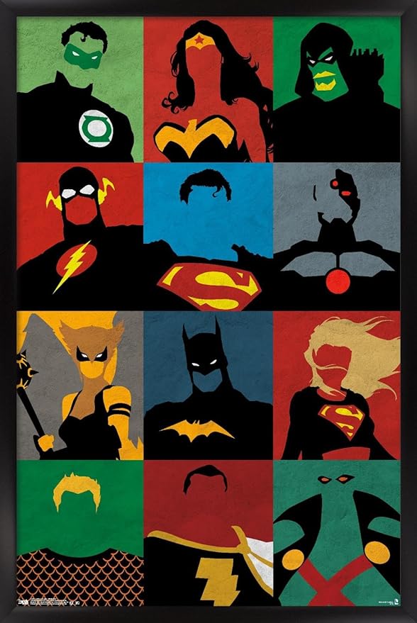 Trends International DC Comics - Justice League - Minimalist Wall Poster, 22.375" x 34", Black Framed Version