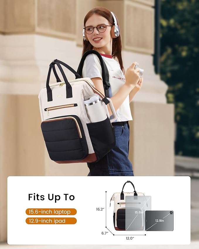 LOVEVOOK Puffer Laptop Backpack for Women, 15.6 Inch Work Backpack purse for Nurse Teacher, College Back to School Bookbag for Teen Girls, Personal Item Travel Bag Computer Daypack for Daily Commute