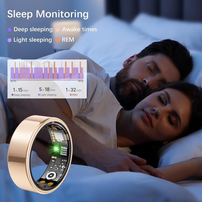 Smart Ring for Women Men, Fitness Ring with Heart Rate, Blood Oxygen,Stress, Sleep Tracker, Step Tracker, Fit Ring No Subscription Fee, IP68 Waterproof Smart Ring for iPhone & Android (Rose Gold, 8#)
