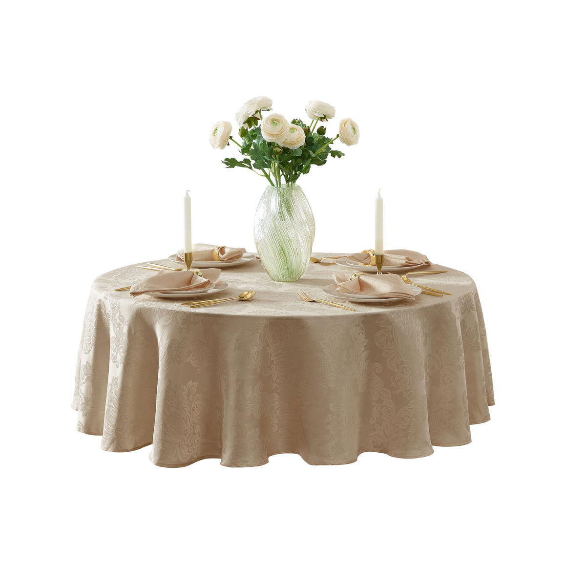 Newbridge Barcelona Luxury Damask Fabric Napkins, Set of 4 Square Napkins, Antique White, 100% Polyester, No Iron, Soil Resistant Dining Room, Party and Banquet Napkins