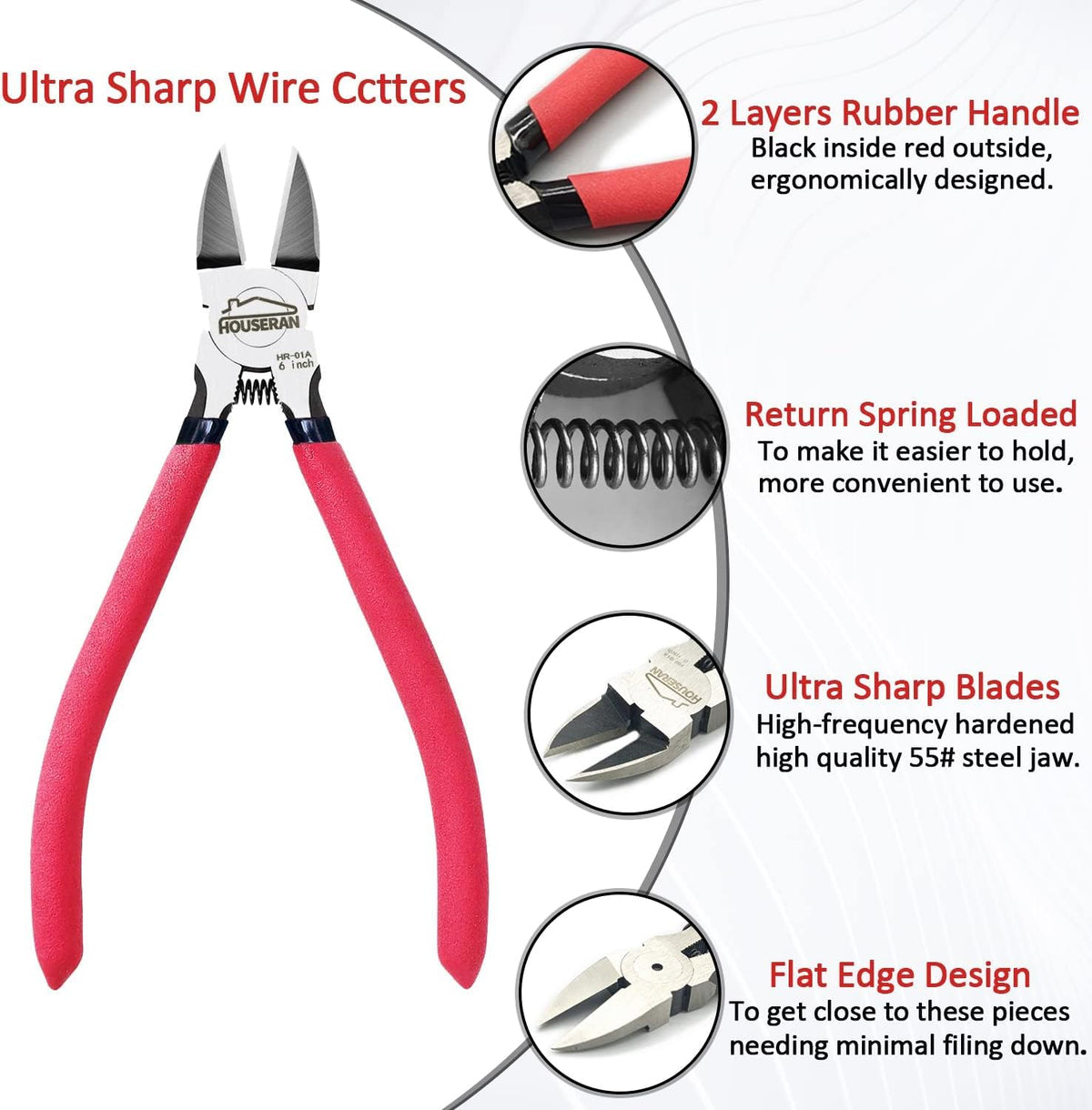 HOUSERAN Wire Cutters 2 PACK, 6 inch, Side Cutters, Flush Cut Pliers