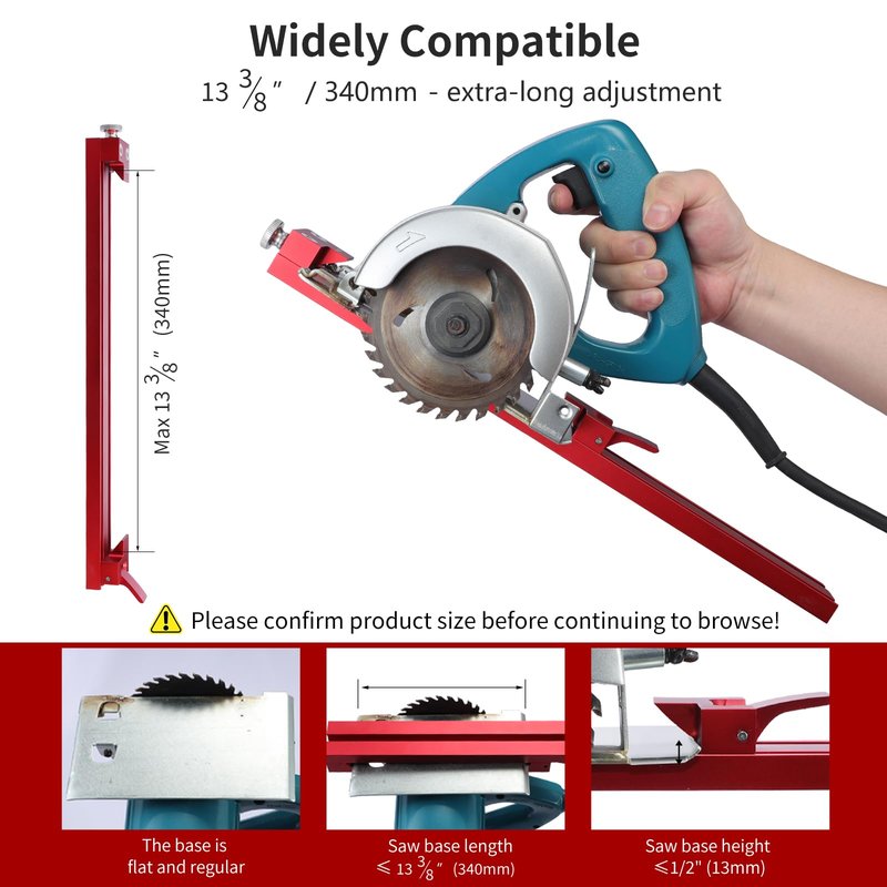 RUITOOL Adjustable Cutting Machine Base Guide for 13³⁄₈" (340mm) Saw Base, Aluminum Alloy Circular Saw Guide Rail for Precise, Straight, and Safer Cuts Ideal for Woodworking & DIY Projects