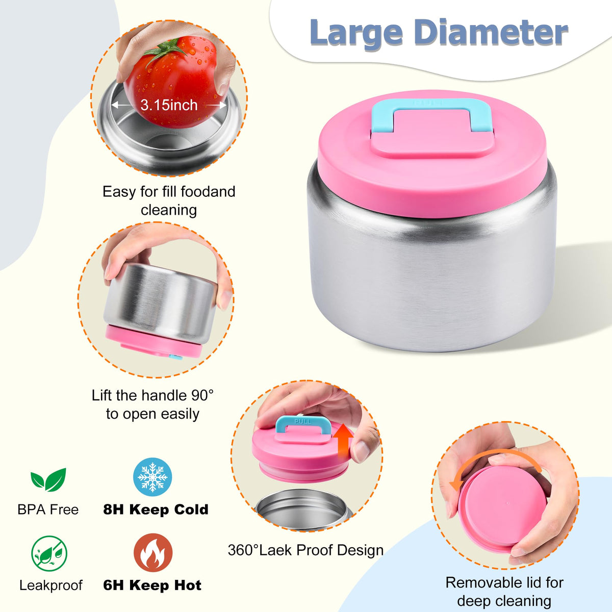 MAISON HUIS Bento Box for Kids with 8oz Soup Thermo, Leak-proof Lunch Food Containers with 5 Compartment, Insulated Lunch Bag & 17oz Stainless Steel Water Bottle for School, Trvael