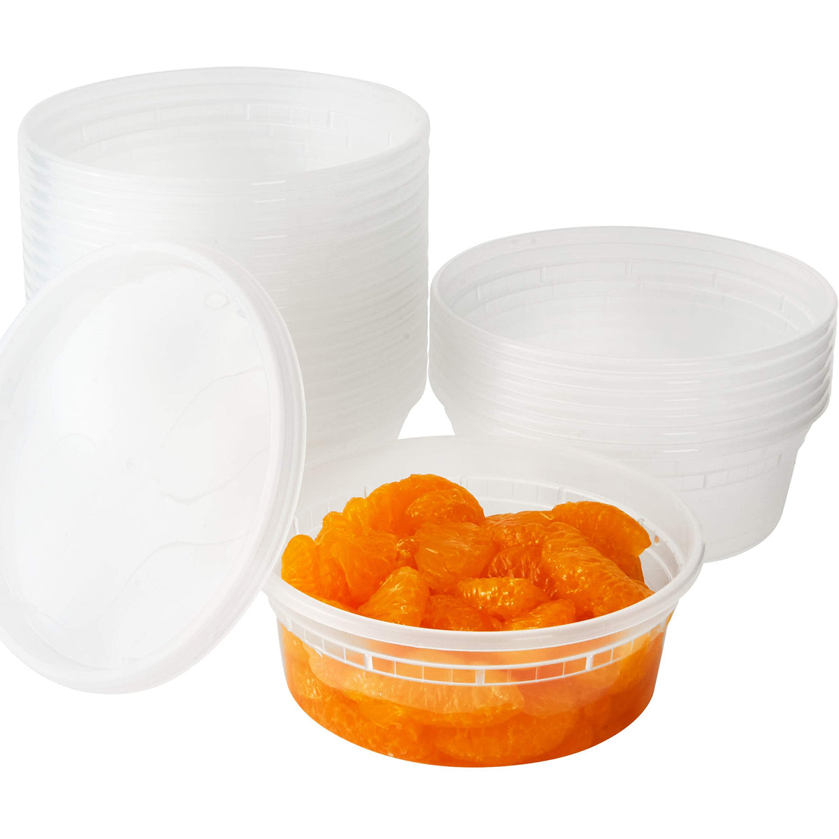 Deli-Grade BPA-Free 12oz Plastic Containers with Lids 48ct. Leakproof Microwavable Portion Container for To-Go Orders, Food Prep and Storage. Reusable Takeout Cups for Restaurant, Cafe and Catering.
