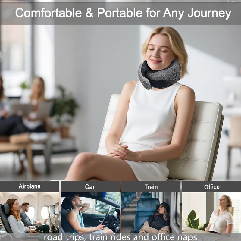 GongPath Travel Neck Pillow for Airplane, Memory Foam Neck Pillow with 360° Support, Adjustable Velcro, Breathable Washable Cover, Compact for Long Flights, Car, Train, Office, Light Grey(Dark Grey)