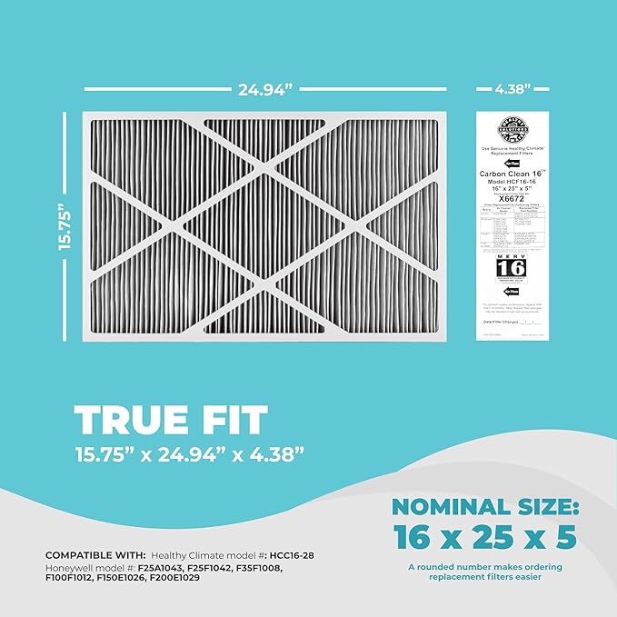 Lennox X6672 16x25x5 Furnace Filter, Lennox Healthy Climate Carbon Clean Merv