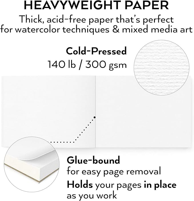 ARTEZA Watercolor Paper, 32 Sheets Each, 9x12 Inch Water Color Paper, 140lb/300gsm, Cold Press, Acid Free Art Paper
