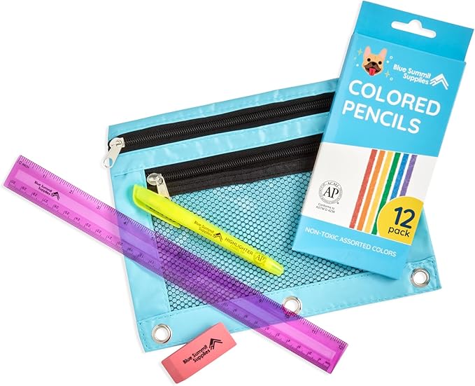 Blue Summit Elementary School Supply Box, 4th, 5th Grade School Supplies Set, for Elementary Supply, Bulk 44 Piece Box
