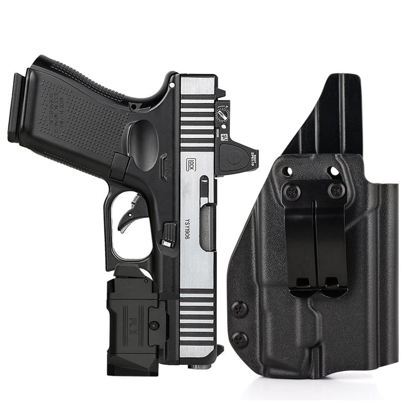 IWB Compatible with Glock 19 Gen 3/4/5/6 19X 23 32 44 45 Olight PLX Tactical Flashlight Holster for Concealed Carry, Right Hand Draw, Appendix Carry Holster for Glock G19 with Olight PL-X Pistol Light