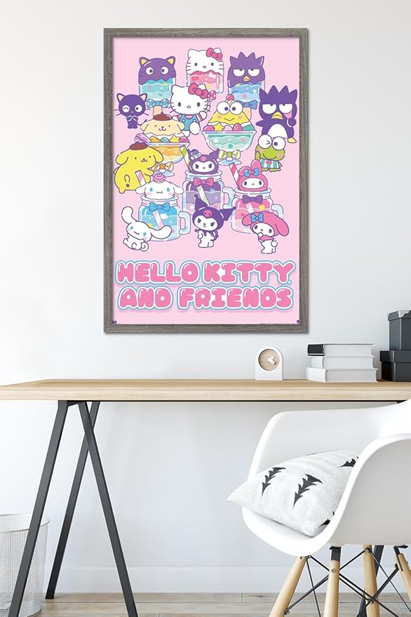 Trends International Hello Kitty and Friends: 24 Summer Fresh - Group Wall Poster, 34L x 22.4W, Barnwood Framed Version