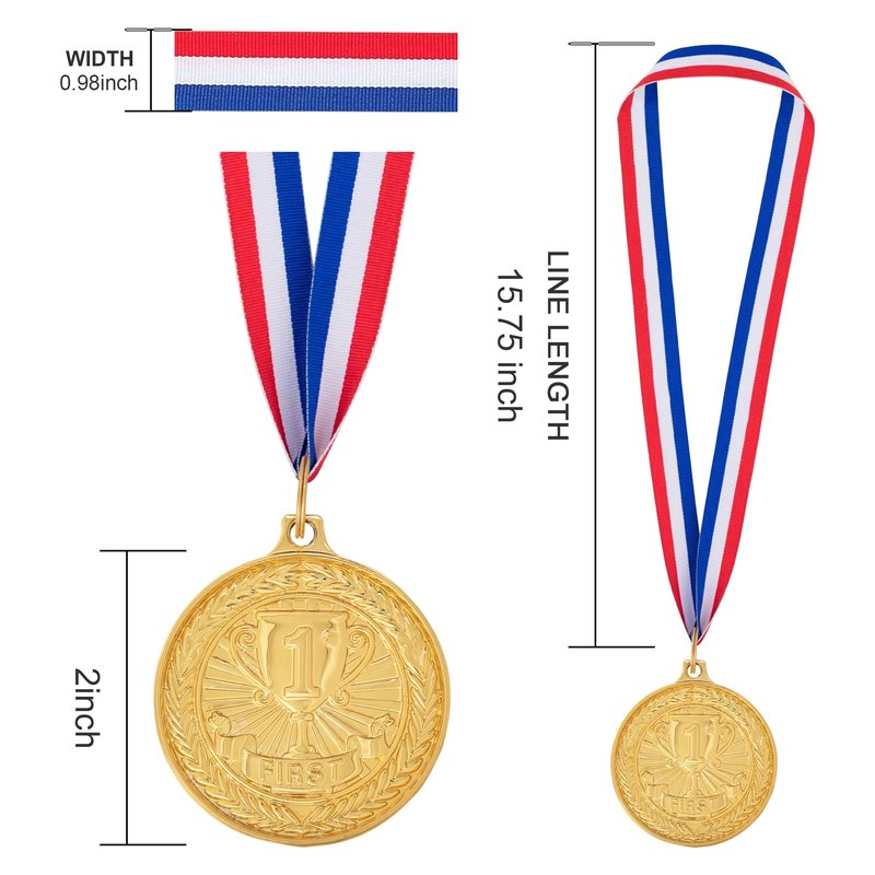 Dyshri 12 Pieces Gold Silver Bronze Award Medals, 1st 2nd 3rd Award Medals Metal Winner Medals Prizes with Neck Ribbon for Sports, Competitions, Olympic Style, 2 Inches