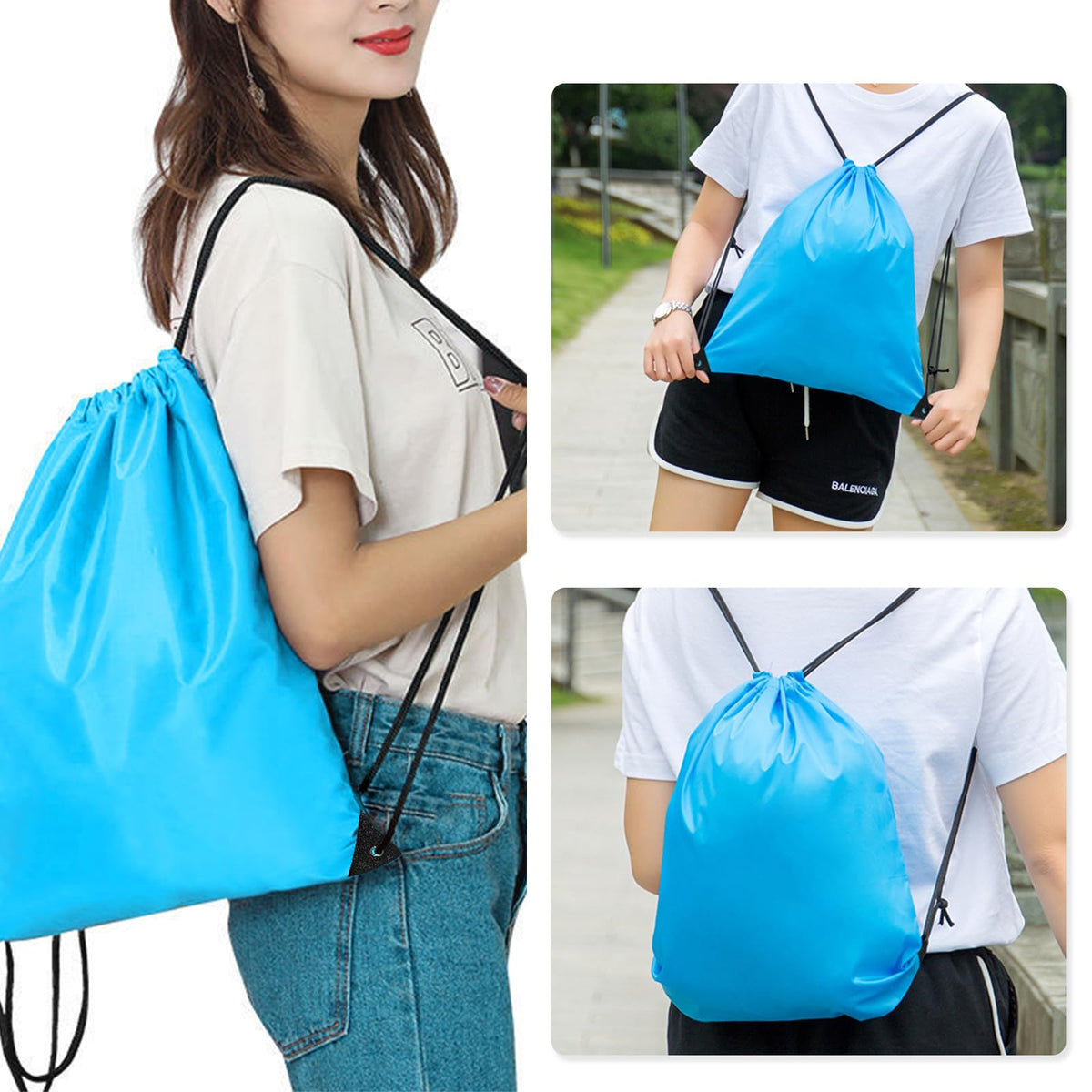 INVODA Drawstring Backpack 4PCS Bulk String Backpack Drawstring Bags Sport Gym Cinch Bag Sackpack for Women Men (Blue)