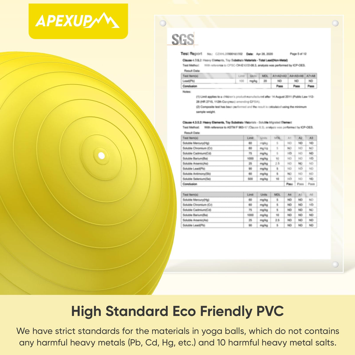 APEXUP Yoga Ball, 660 lbs Anti-Burst Exercise Ball with Pump, 5 Sizes