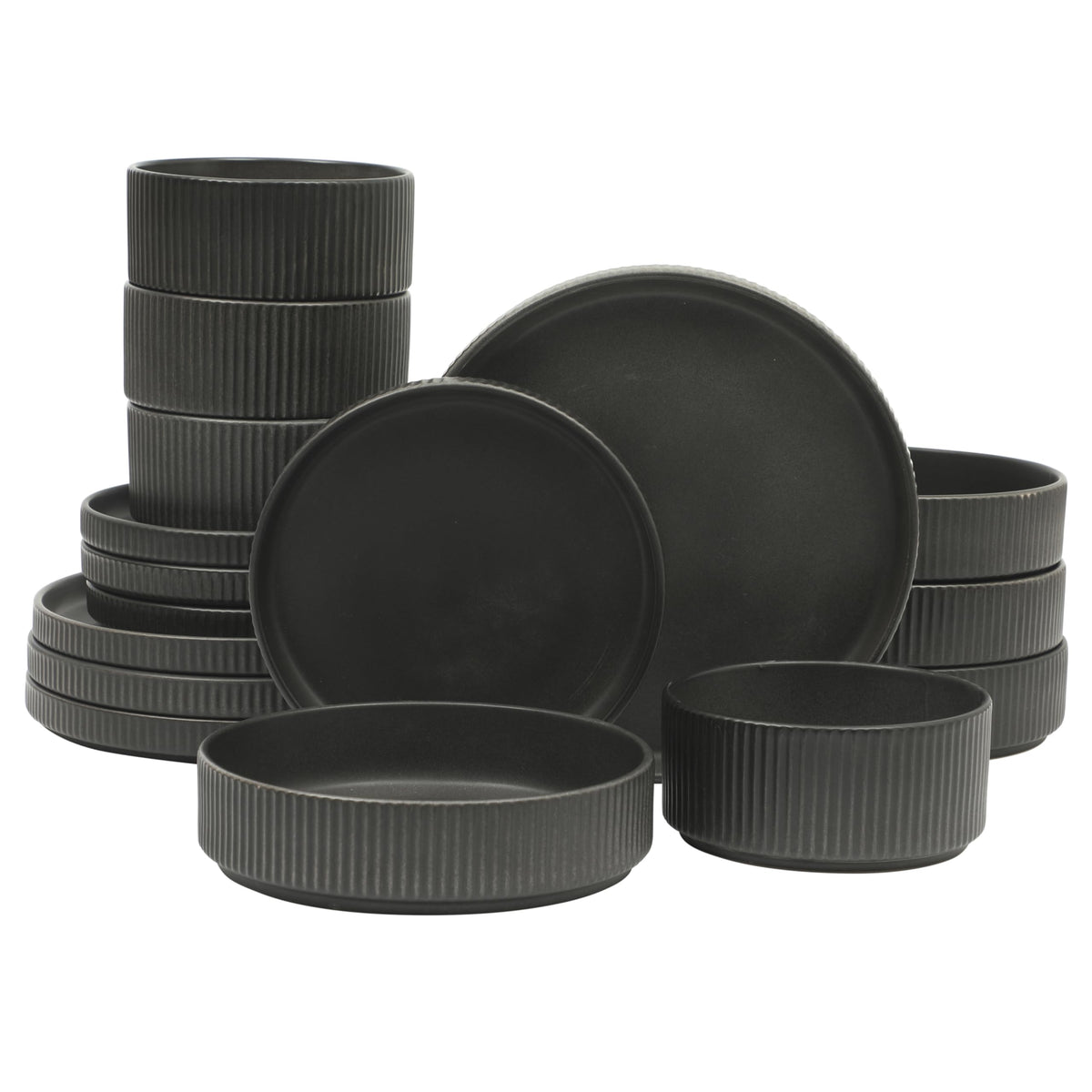 Gibson Elite Gelston Stoneware Matte Reactive Glaze 16 Piece (Service for 4) Plates and Bowl Dinnerware Set - Grey