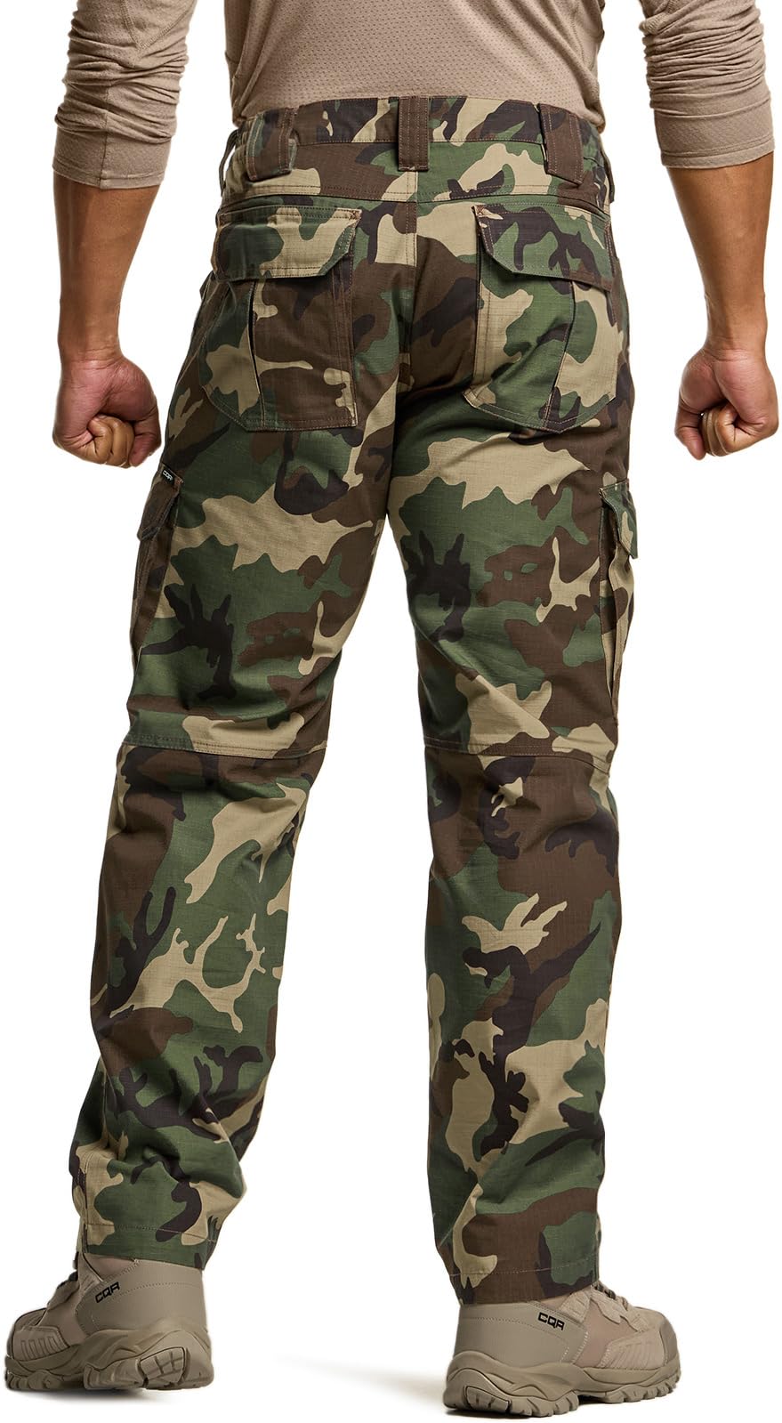 CQR Men's Tactical Pants, Water Resistant Ripstop Cargo Pants, Lightweight EDC Work Hiking Pants, Outdoor Apparel, Duratex Mag Pocket Print Woodland Camo, 38W x 32L