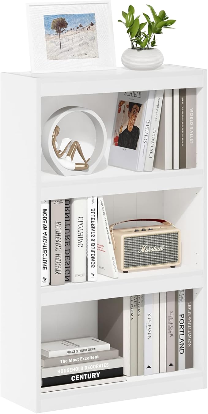 Furinno Jaya Enhanced Home Bookcase 3-Tier Adjustable Bookshelf, White